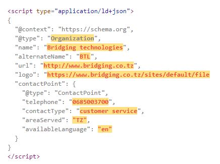 bridging technologies schema markup example