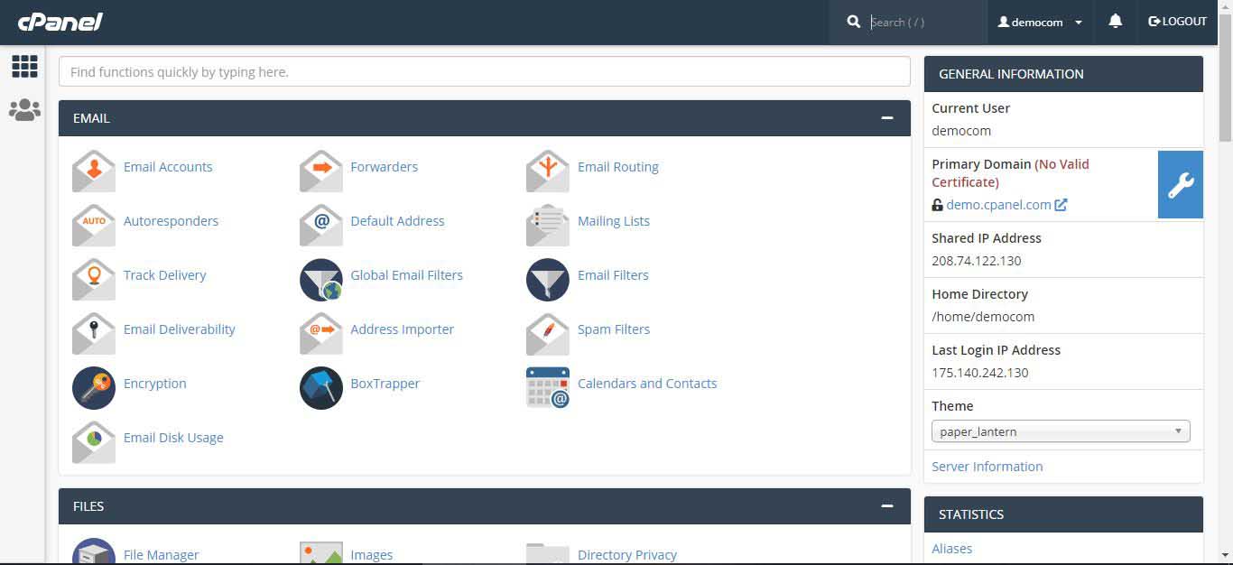 cpanel dashboard