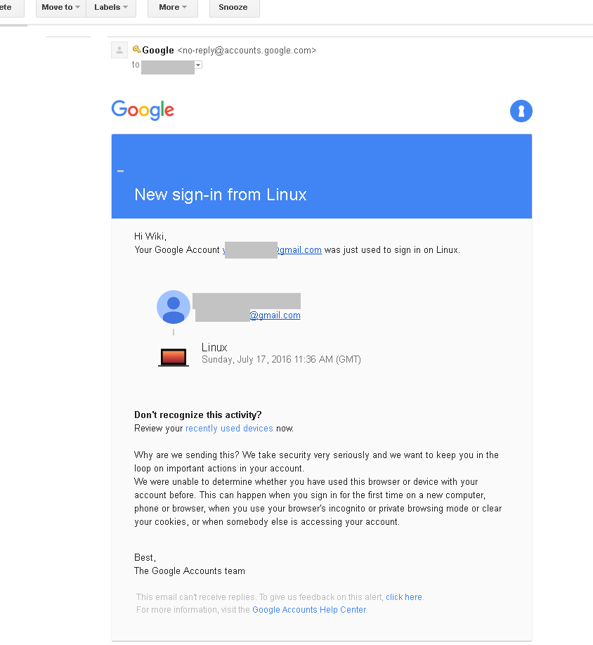 Gmail login notification